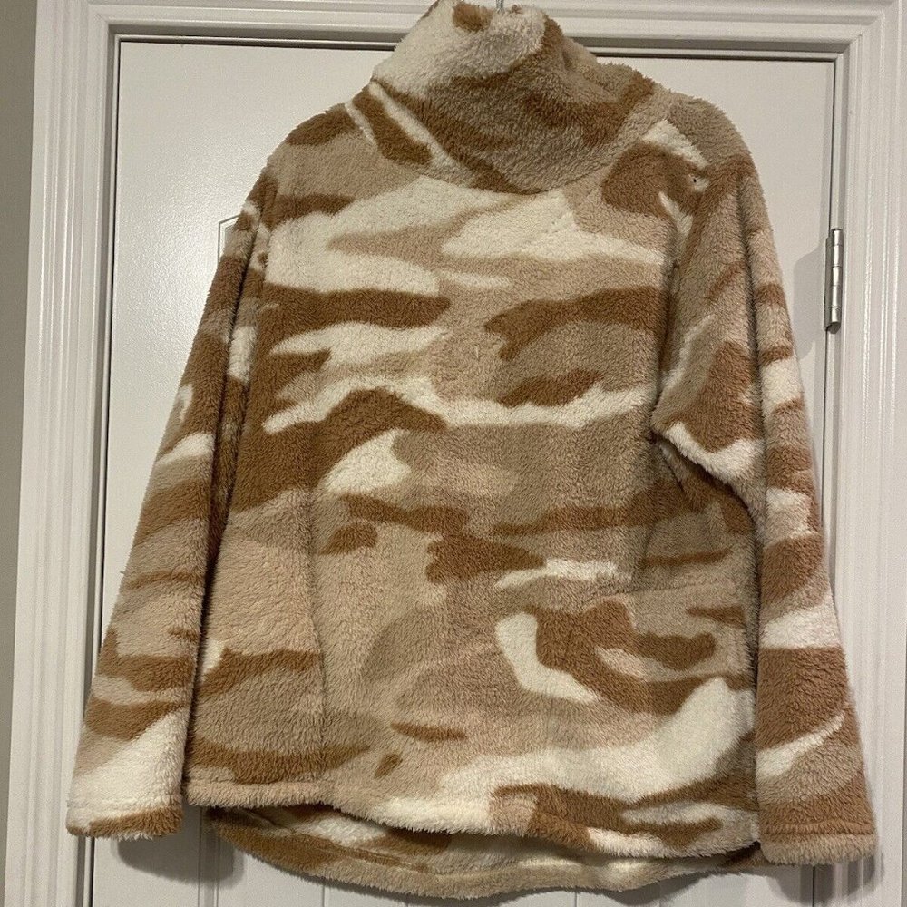 The Sweatshirt Project Brown Camo Fleece Long Sleeve Pullover with High Neck XL